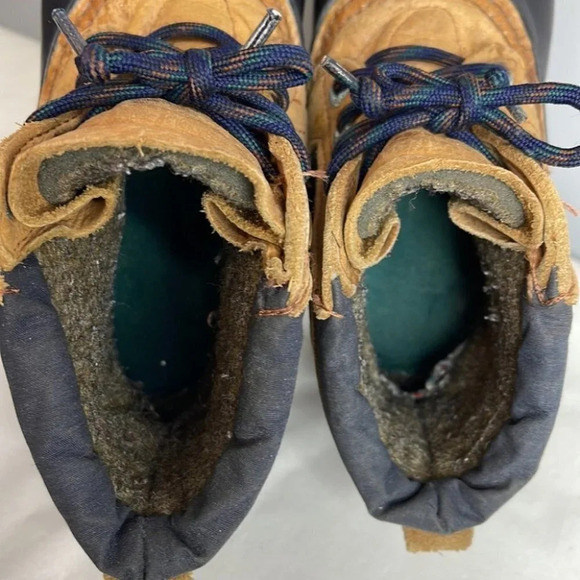 SOREL VINTAGE Duck Boots Navy Brown Leather Lined Ankle Lace Up Gorpcore Size 6 - Picture 7 of 14